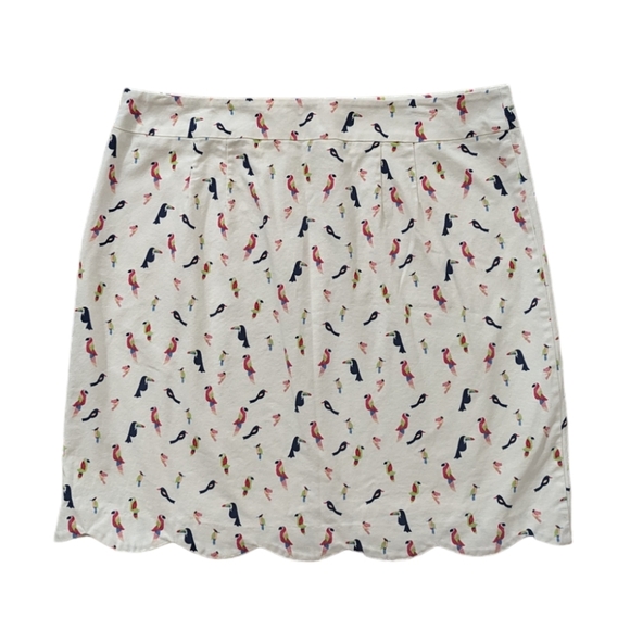TALBOTS Parrot Toucan Skirt 10 Scalloped Hem Cotton Cream White - Picture 1 of 10